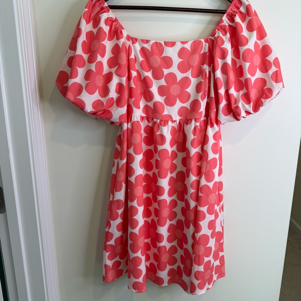 BiBi Pink Floral Puff Sleeve Dress Size Small